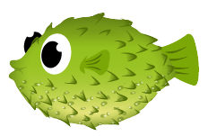 all kind of pufferfishes, green